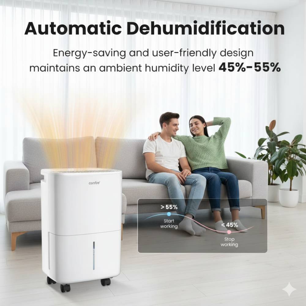 Smart 10l/12l Per Day Dehumidifier With Auto Humidity Control, 2.5l Tank & Timer – Quiet, Energy-efficient, And Portable With 360° Wheels And Laundry Drying Mode | 12l | White
