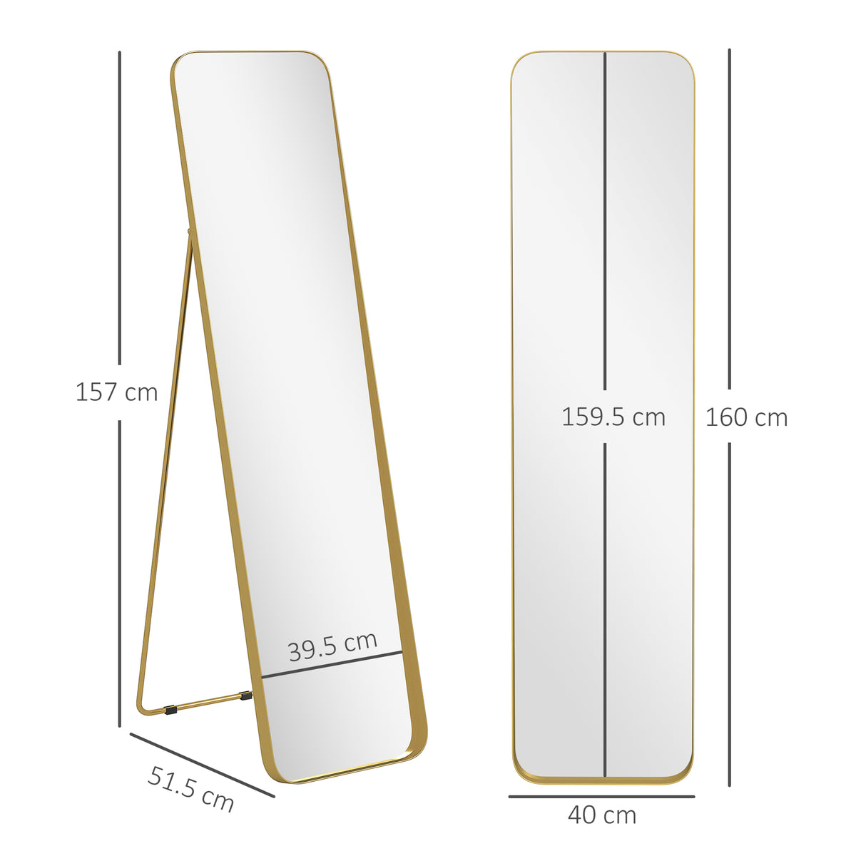 HOMCOM Rectangular Mirror For Bedroom Gold Tone
