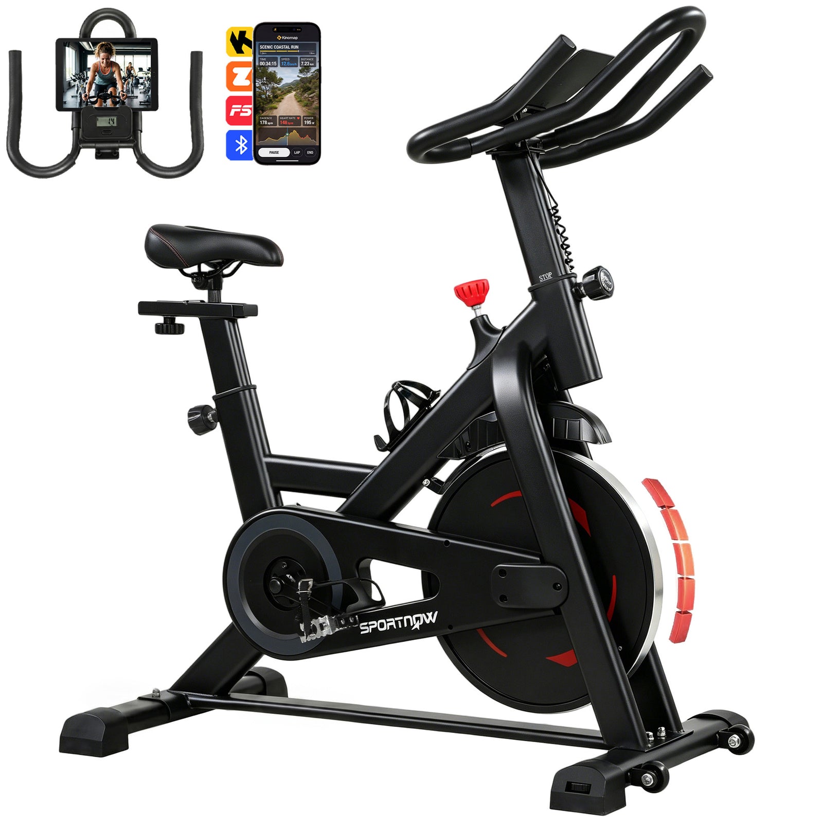 SPORTNOW Exercise Bike For Home With Smart App, 0-100% Magnetic Resistance