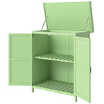 Wooden Garden Storage Shed Hinged Roof & Shelf Light Green