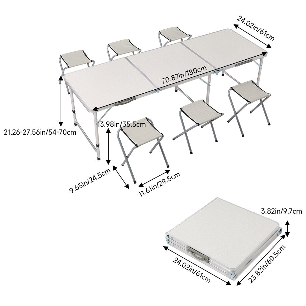 7 Pieces Folding Picnic Table Set With Stools