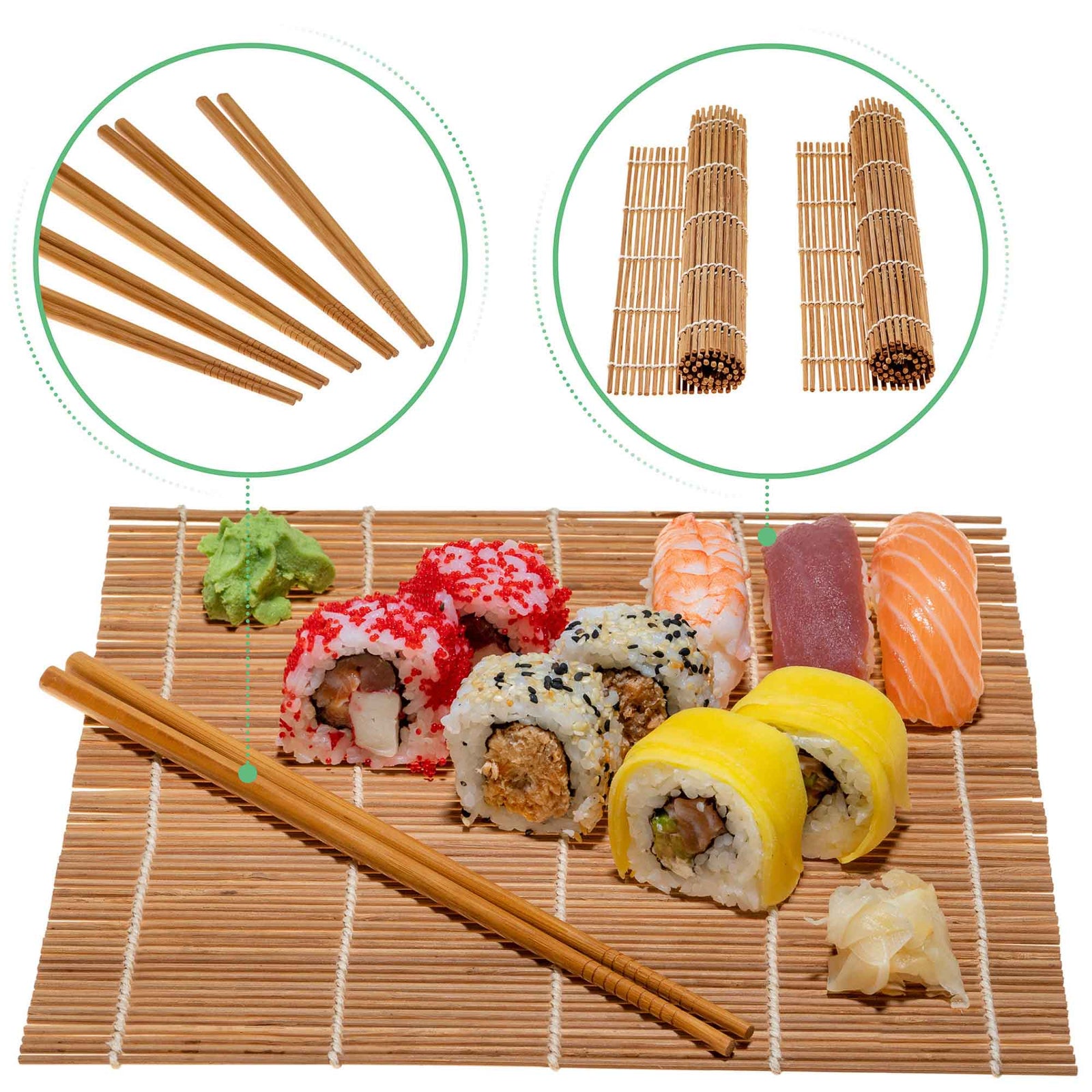 BlauKe Sushi Making Kit - 2 Bamboo Sushi Rolling Mats, 5 Pairs Chopsticks, Rice Paddle, Spreader - Beginner Sushi Maker Kit