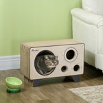 Radio Shape Cat Scratching Board With Catnip, Natural Wood Finish