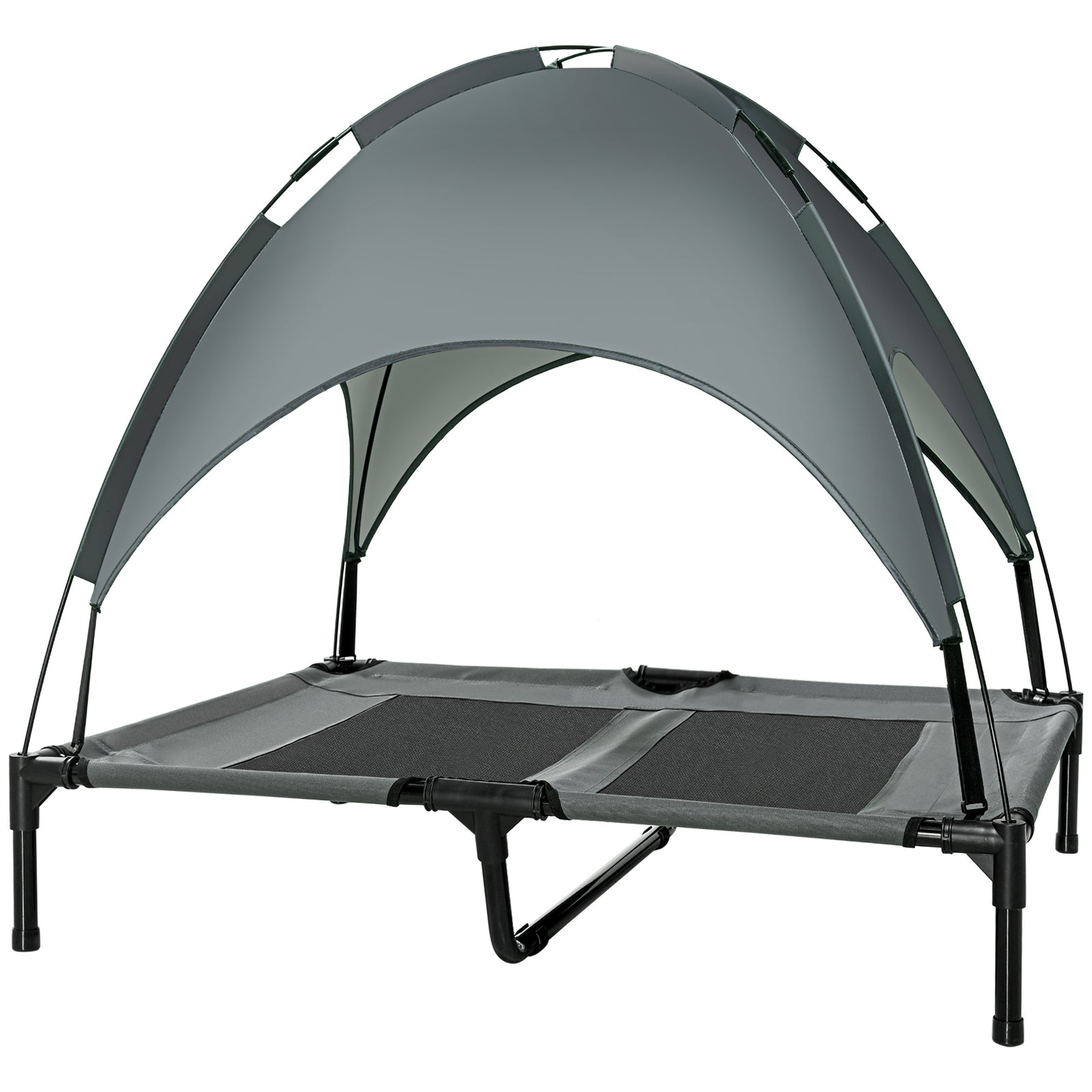 Pawhut 92cm Elevated Dog Bed Cooling Raised Pet Cot Uv Protection Canopy | Gray