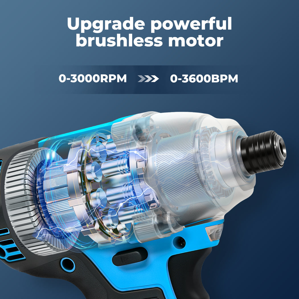 21v Cordless Brushless Impact Driver 2 Battery 1/4" Electric Wrench | Blue