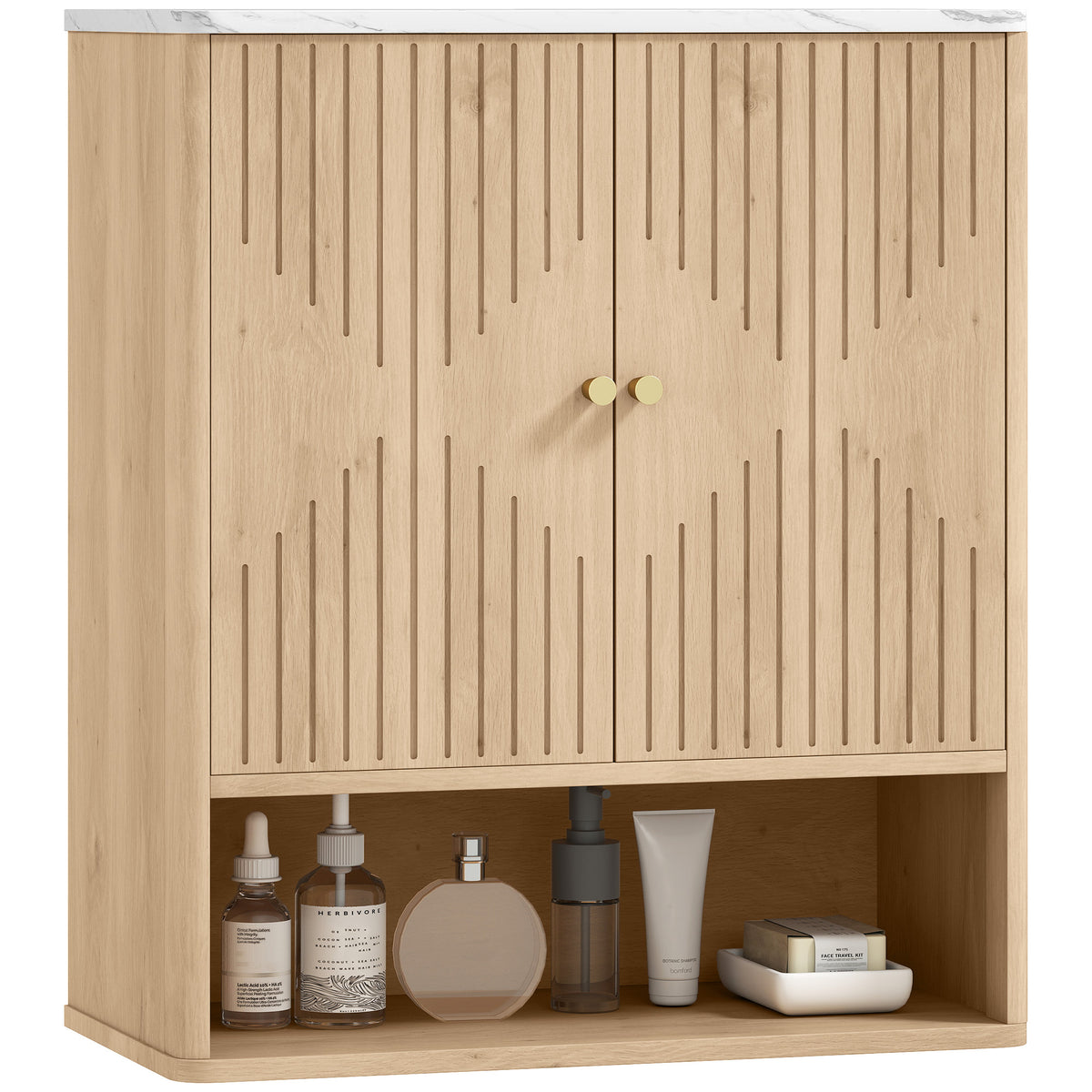 HOMCOM Bathroom Wall Cabinet With Adjustable Shelf And Open Shelf, Oak