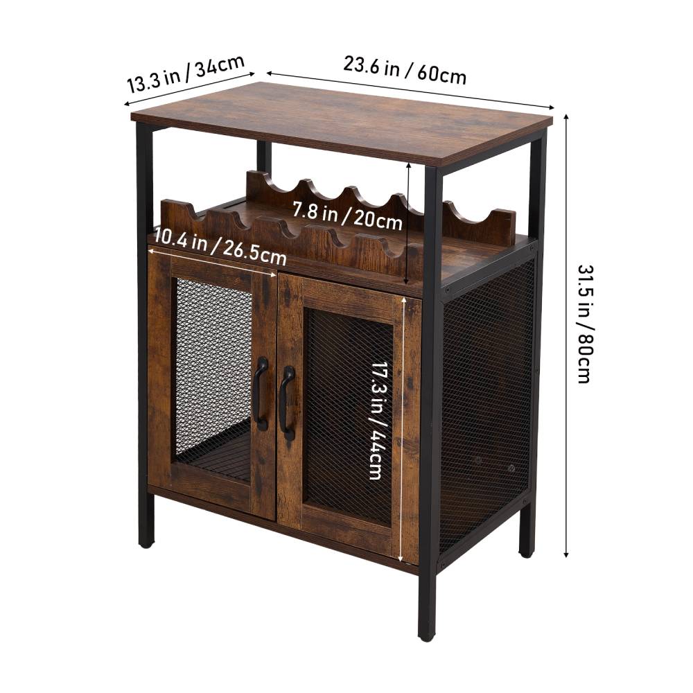 Wooden Wine Bar Cabinet With Wine Rack And Stemware Holders