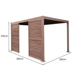 Wood Effect Aluminium Pergola With Led Lights & 2 X Side Panels | 4m x 3m | Brown