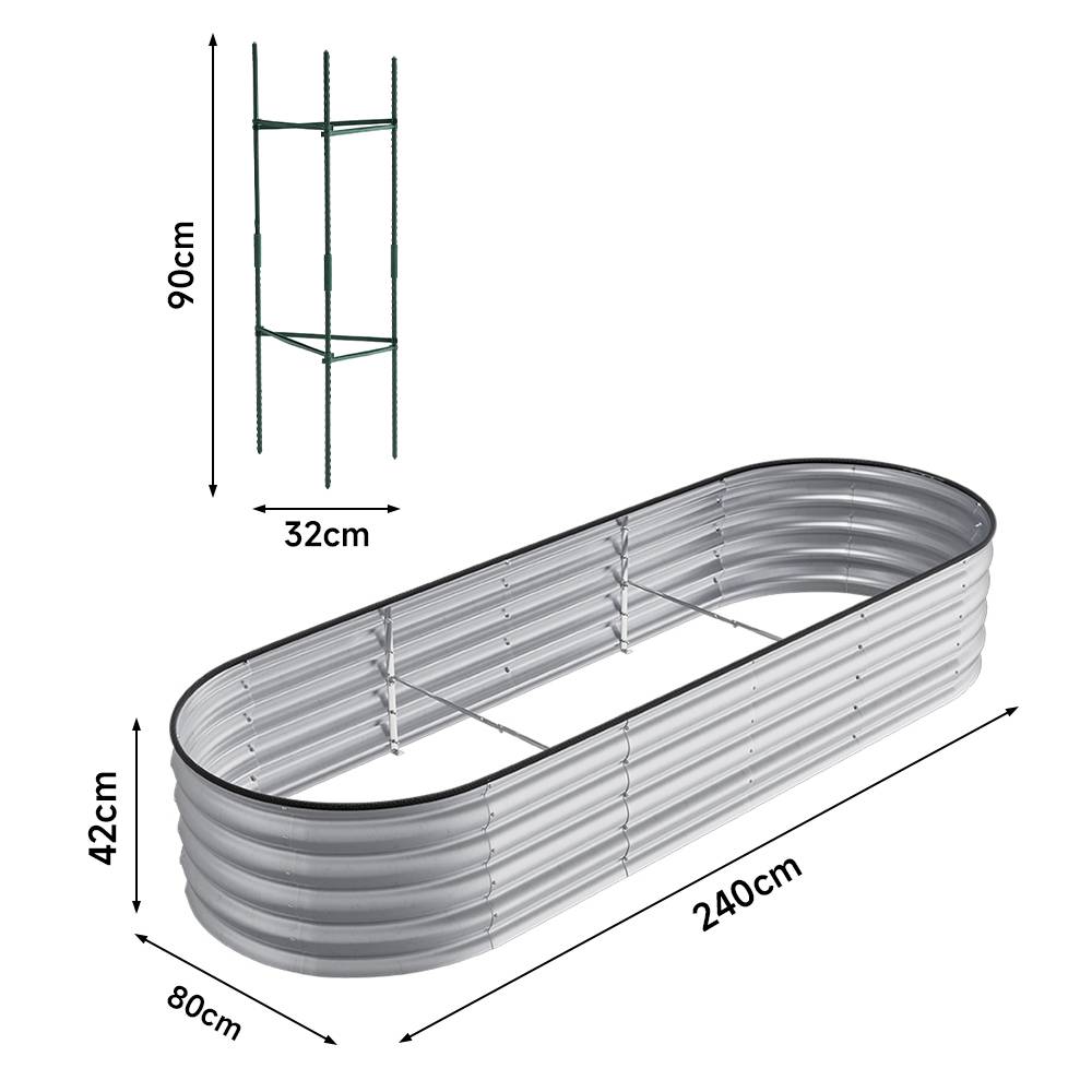 Garden Bed Oval-shaped Galvanized Steel Raised  Galvanized Planter Box Garden Planter With Metal | Medium | Galvanized Silver