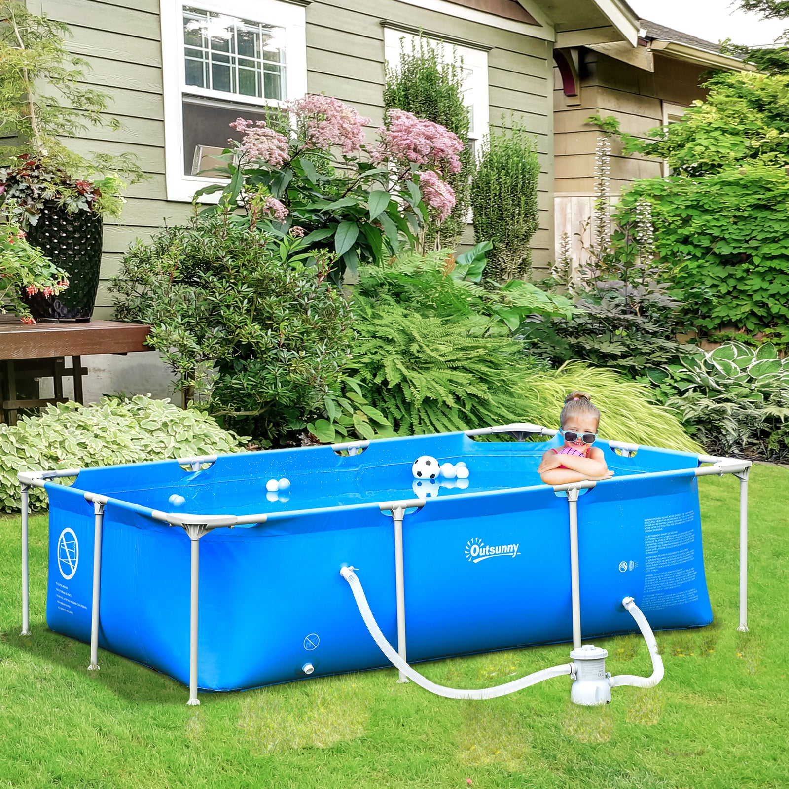 Steel Frame Pool With Filter Pump, Reinforced Sidewalls | Sky Blue