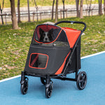 Foldable Dog Carriage W/ Universal Wheels, Shock Absorber | Red