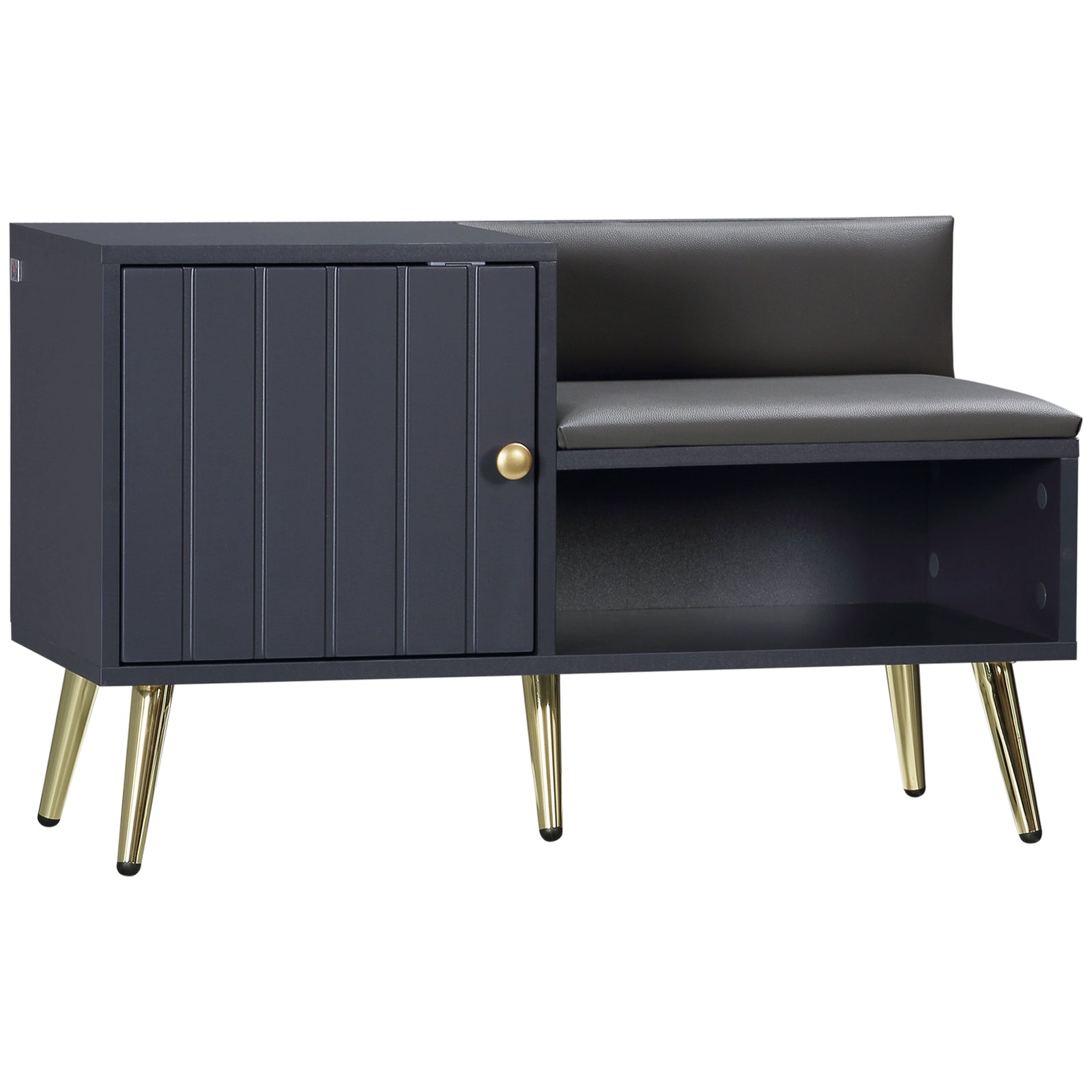 Upholstered Entryway Shoe Bench Storage Cabinet Open Shelf | One Size | Gray
