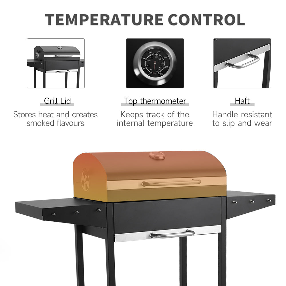 Charcoal BBQ Grill with Lid, Carbon Steel Barbecue