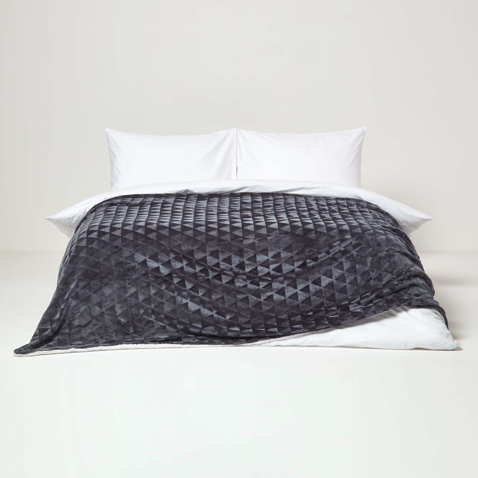 Geometric Triangle Velvet Throw | 160cm x 200cm | Dark Grey
