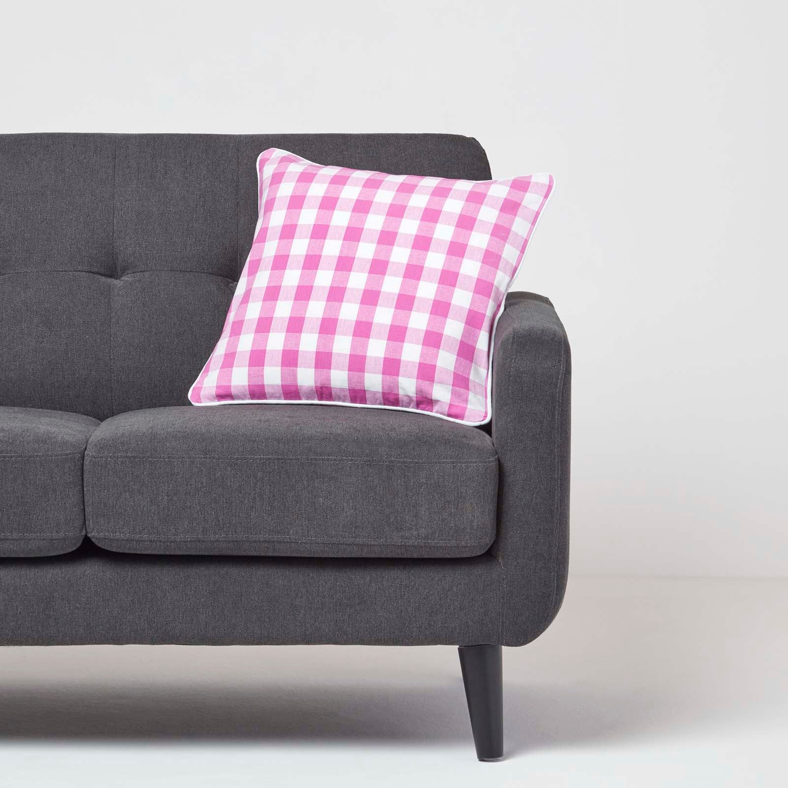 Block Check Cotton Gingham Cushion Cover | 45cm x 45cm | Pink