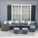 10 Pieces Rattan Sofa Set W/ Table & Cushions