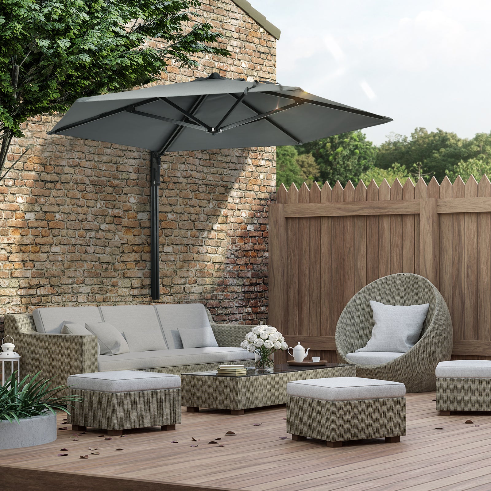 Wall Mounted Parasol W/ 180° Rotatable Canopy | Gray