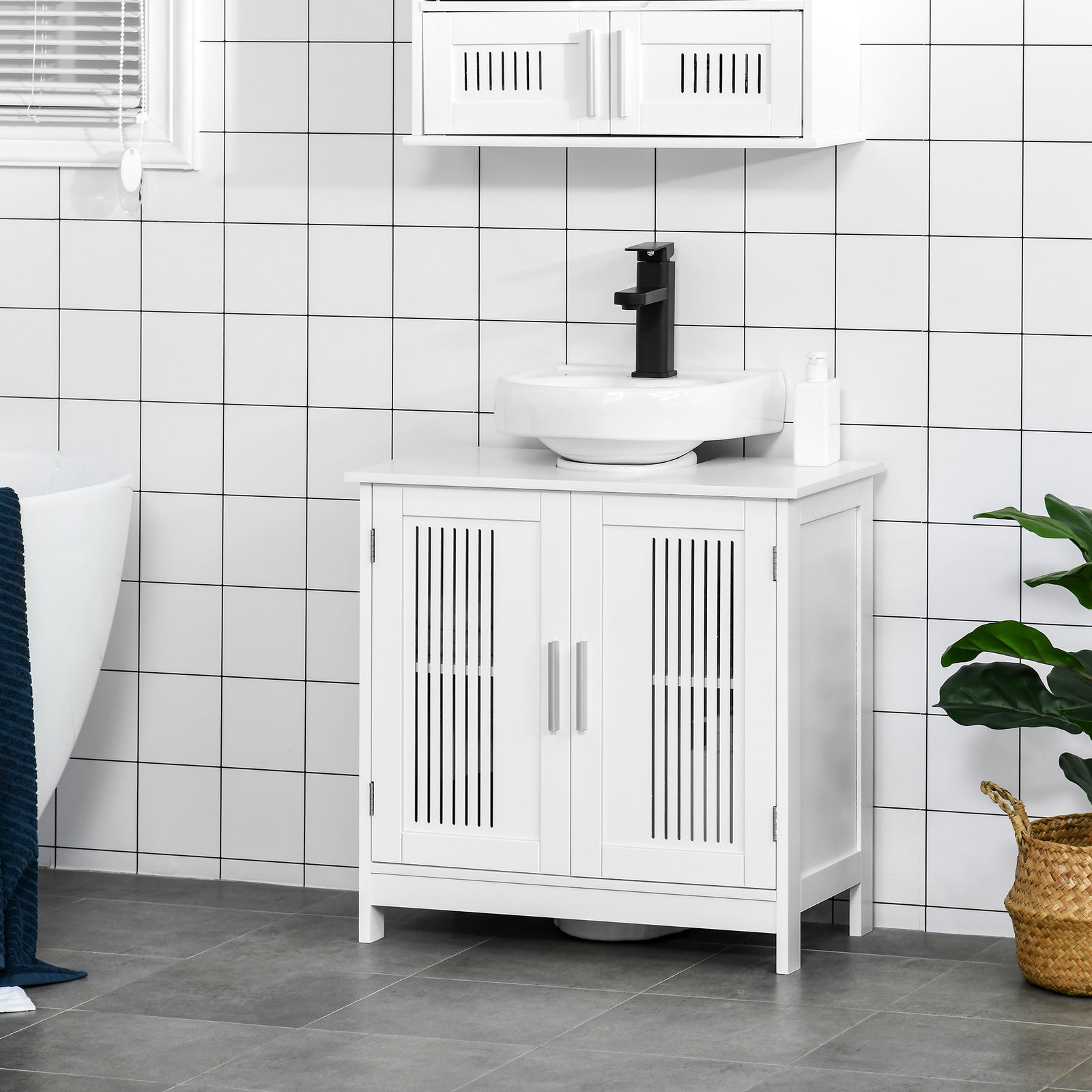 Bathroom Pedestal Under Sink Cabinet With Storage Shelf | One Size | White