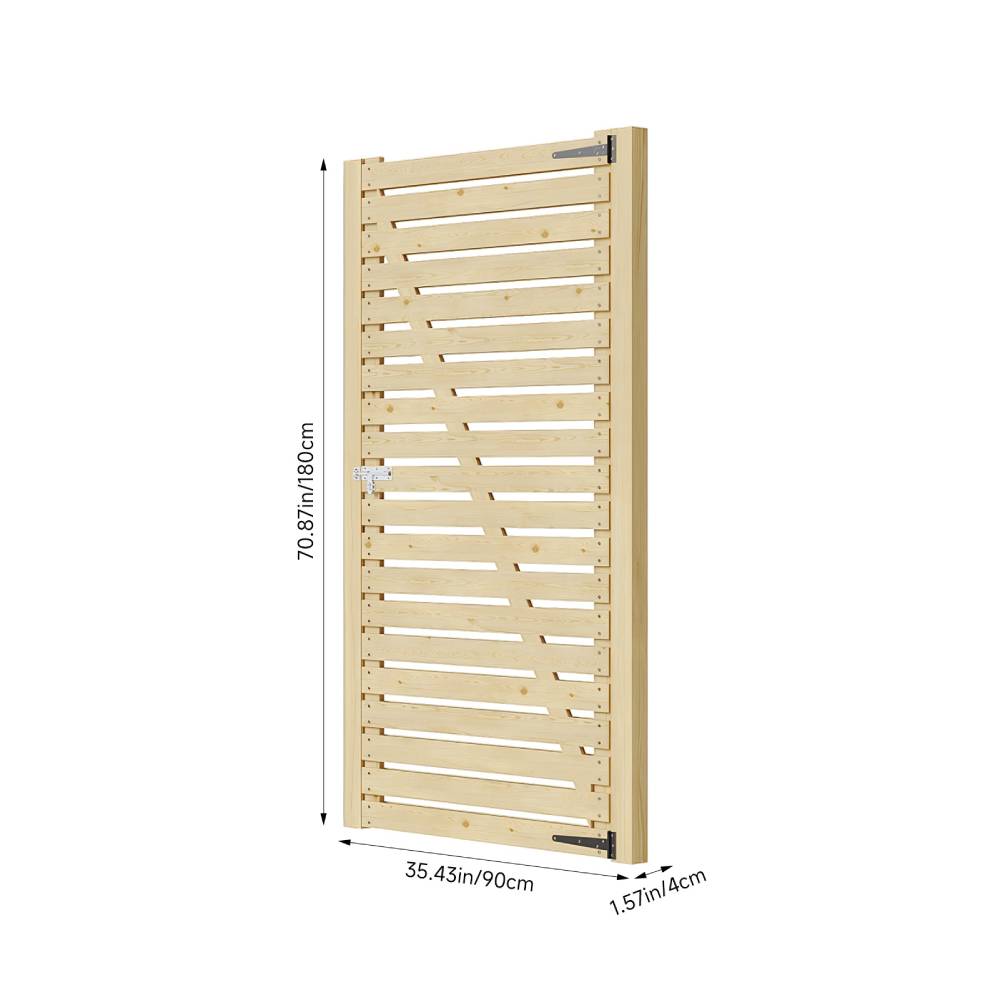 90cm W X 180cm H Solid Wood Slatted Door Panel With Natural Finish, Ventilated Design With Door Latch