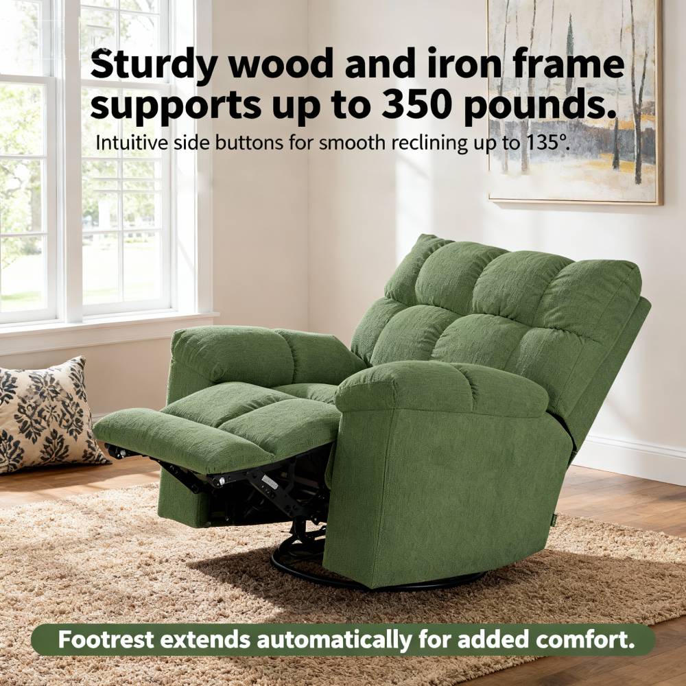 Electric Recliner Chair For Living Room – 270° Swivel, 135° Recline, Footrest, Usb & Type-c Charging | Green