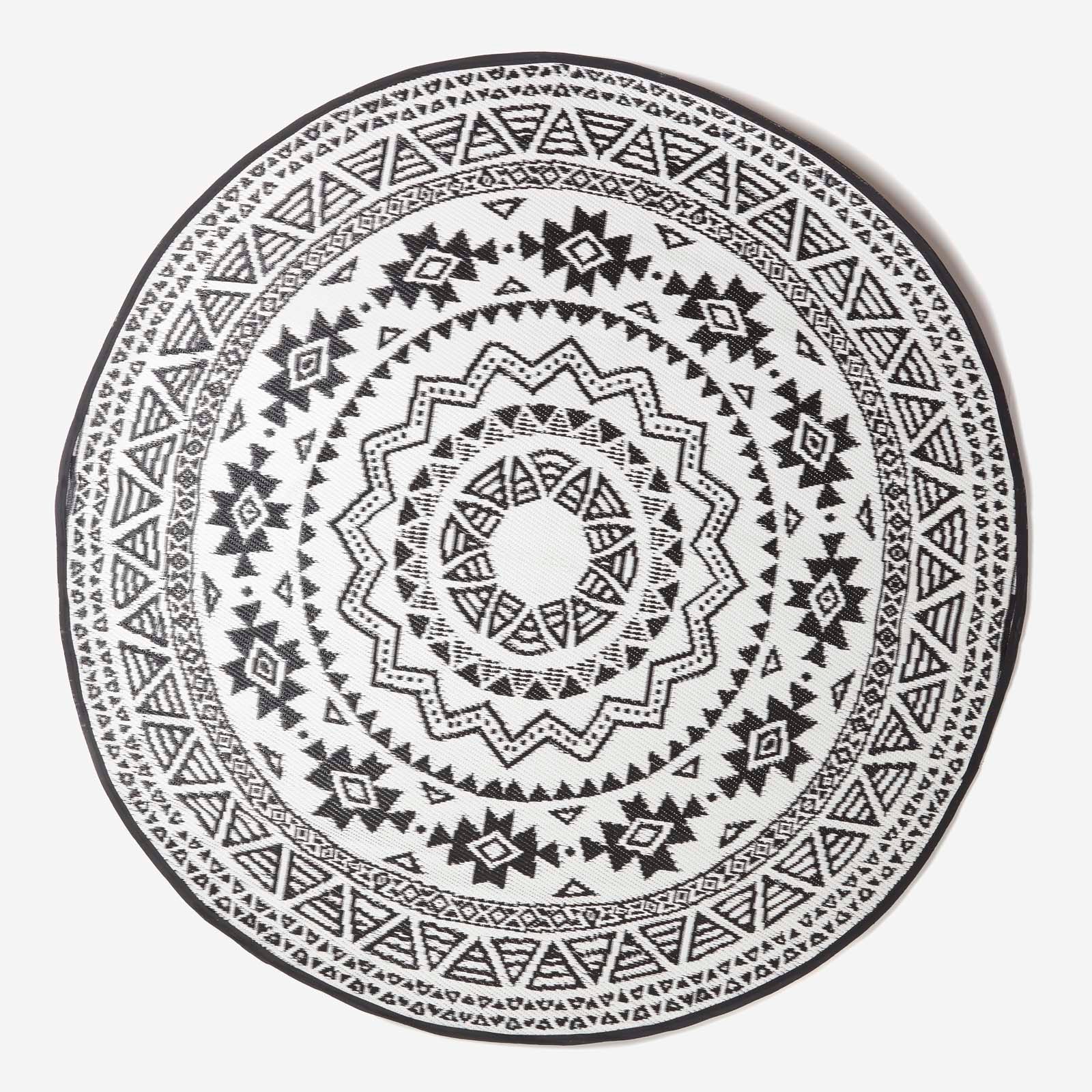 Luxury Outdoor Rug Waterproof Reversible Round For Garden Patio, Monochrome Motif