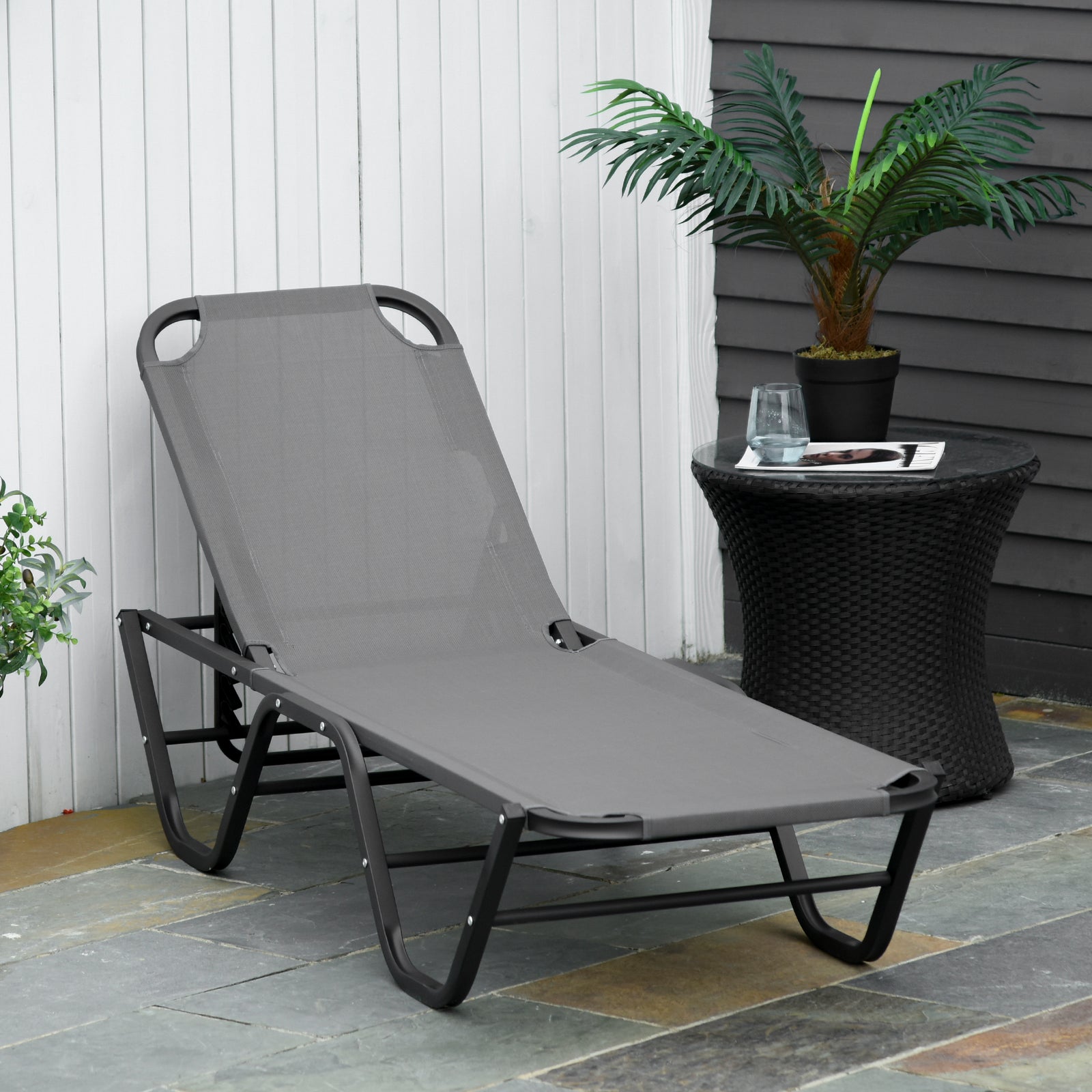 Sun Lounger Recliner W/ 5-position Backrest | Black