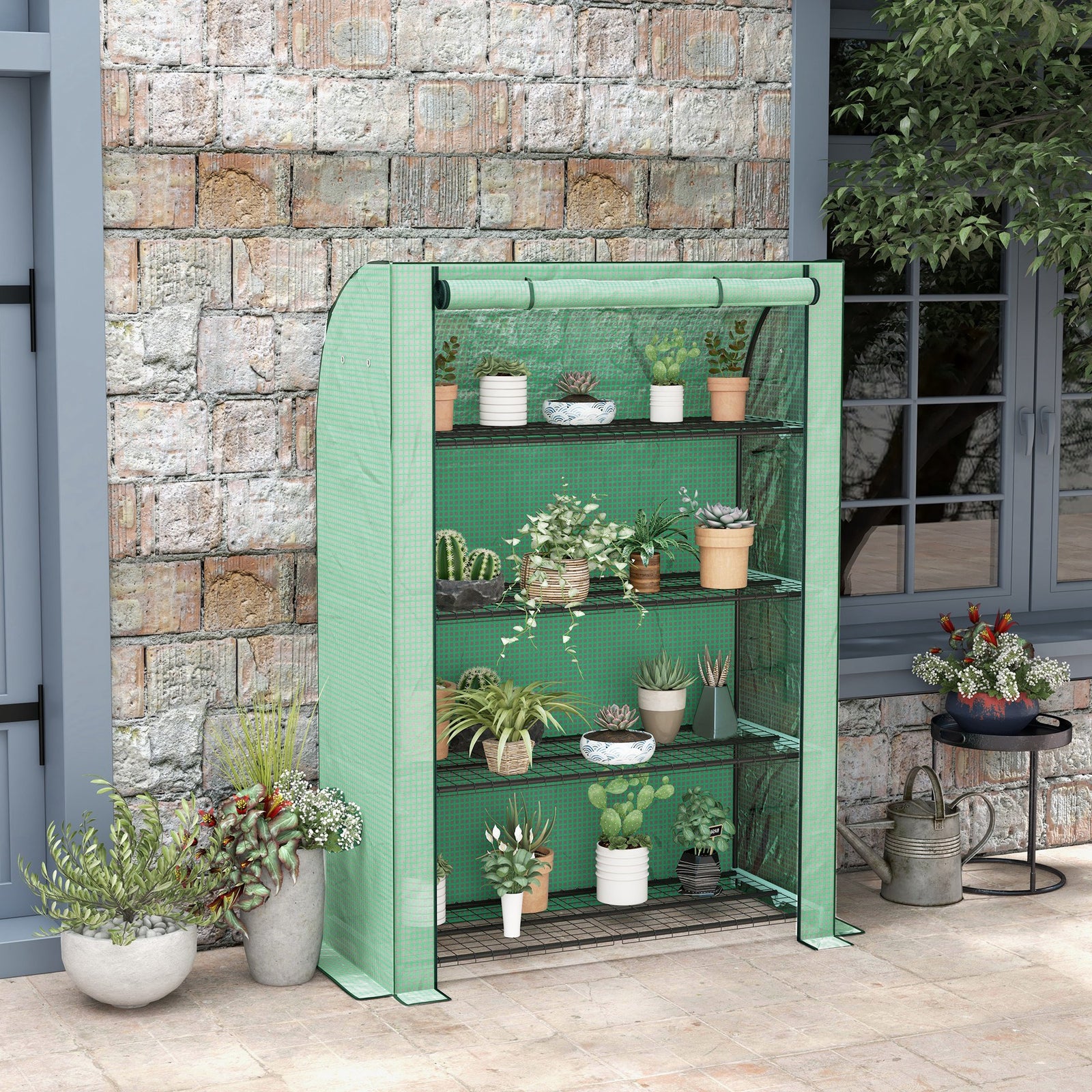 4-tier Mini Greenhouse W/ Roll-up Door 170x120cm