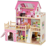 Dolls House With 13 Pieces Wooden Furniture And Accessories