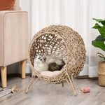 Wicker Cat House, Ball-shaped Rattan Raised Cat Bed | Brown