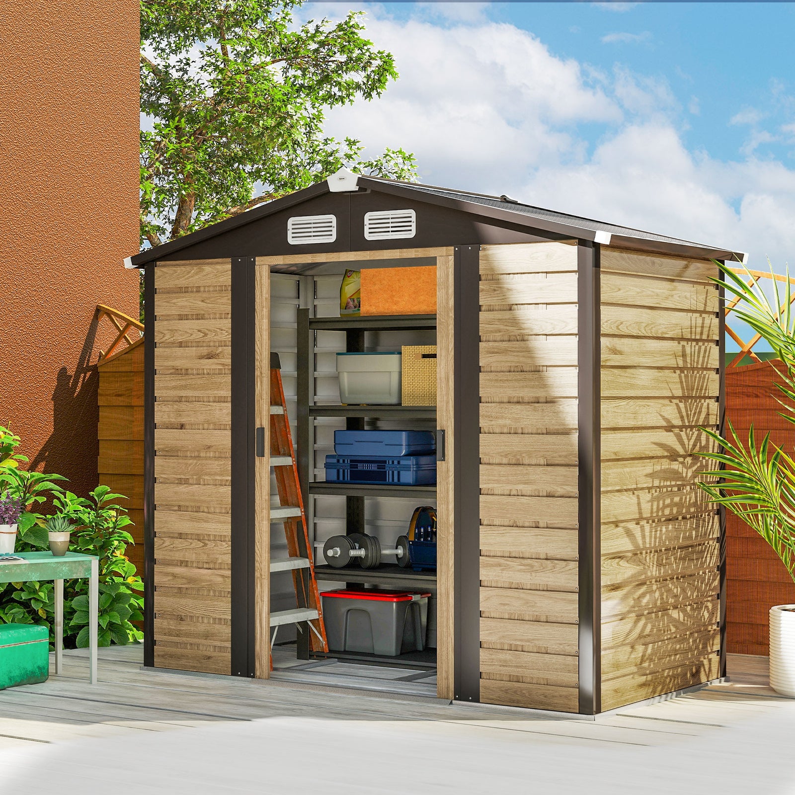 7 X 4ft Upgraded Metal Shed With Lock, Easy To Assemble | Oak