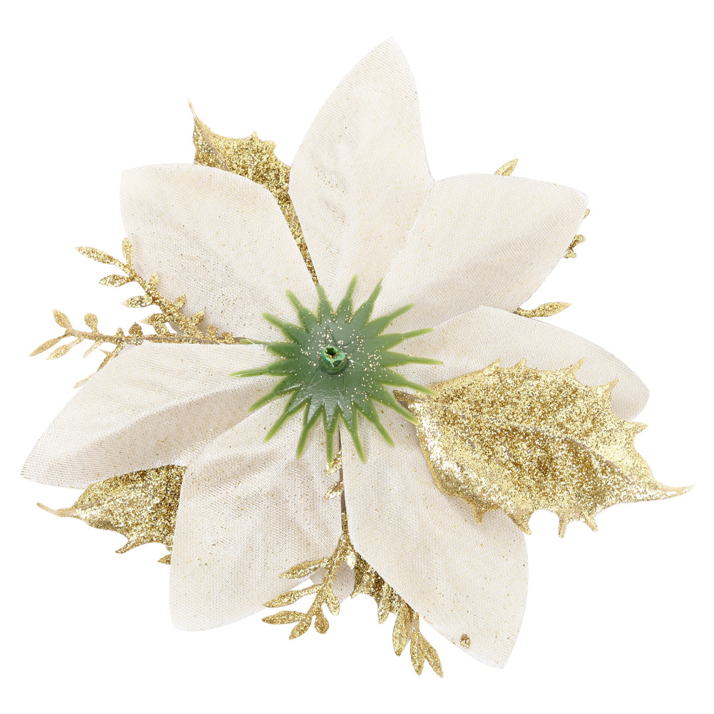 24 Pieces Artificial Christmas Tree Flowers Xmas Festive Poinsettia Flowers Ornament Set | Gold