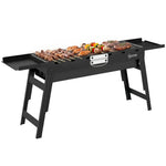 Bbq Grill, Charcoal Barbecue With 2 Side Shelves And Handle | Black