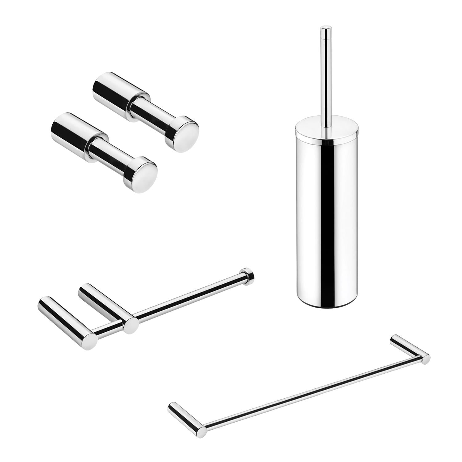 Bathroom Accessory Set 5 Pcs Hooks Rail Toilet Brush&paper Holder | Polished Stainless Steel