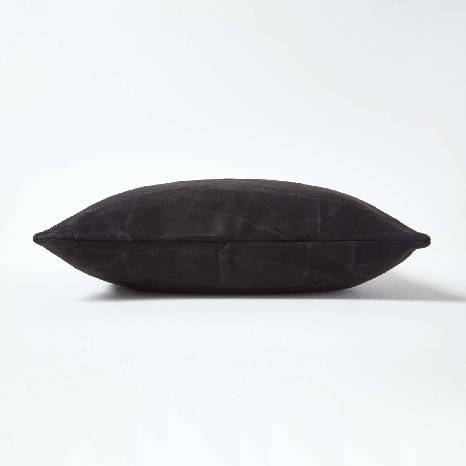 Real Leather Suede Cushion With Feather Filling | 45cm x 45cm | Black