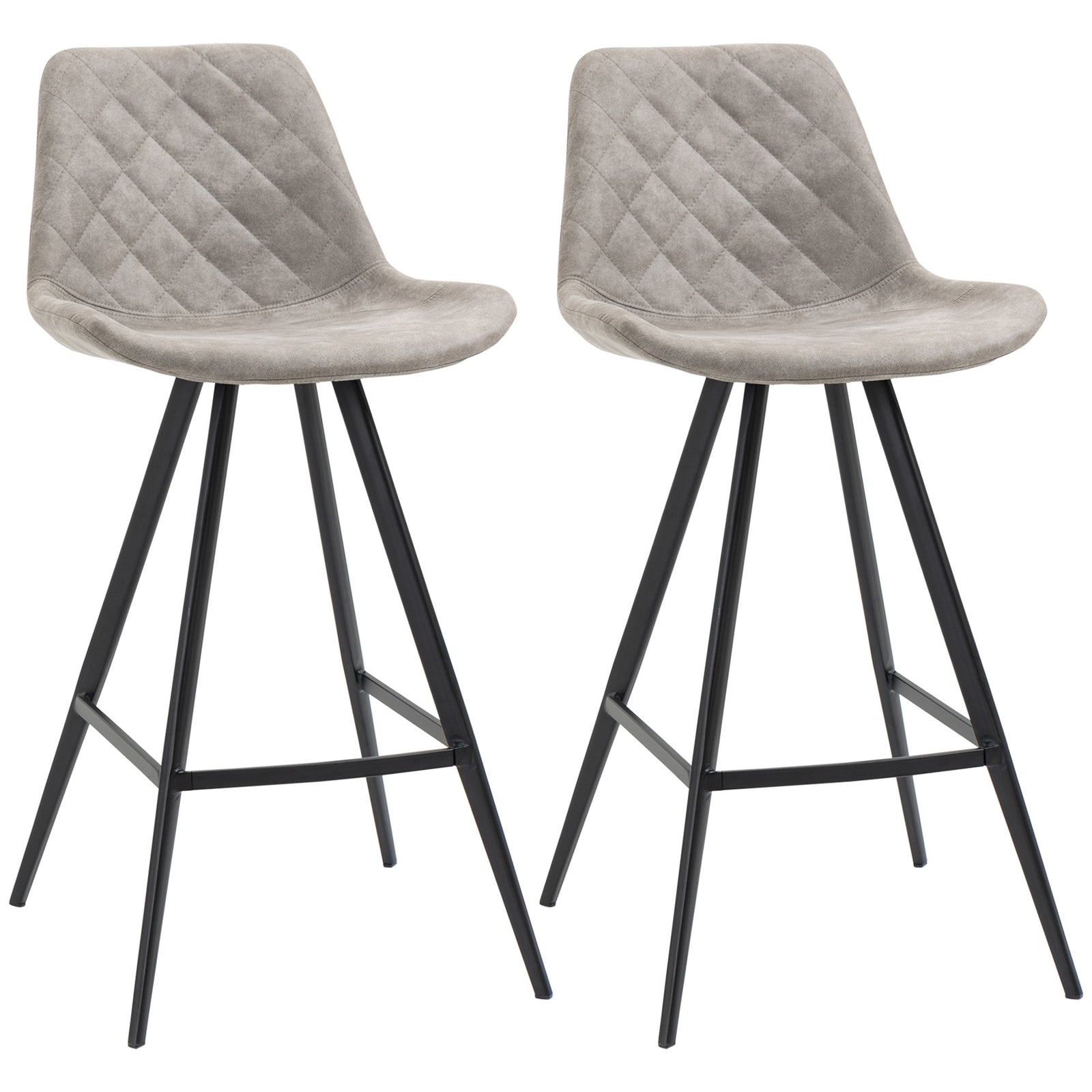 Set Of 2 Vintage Microfiber Bar Stools Steel