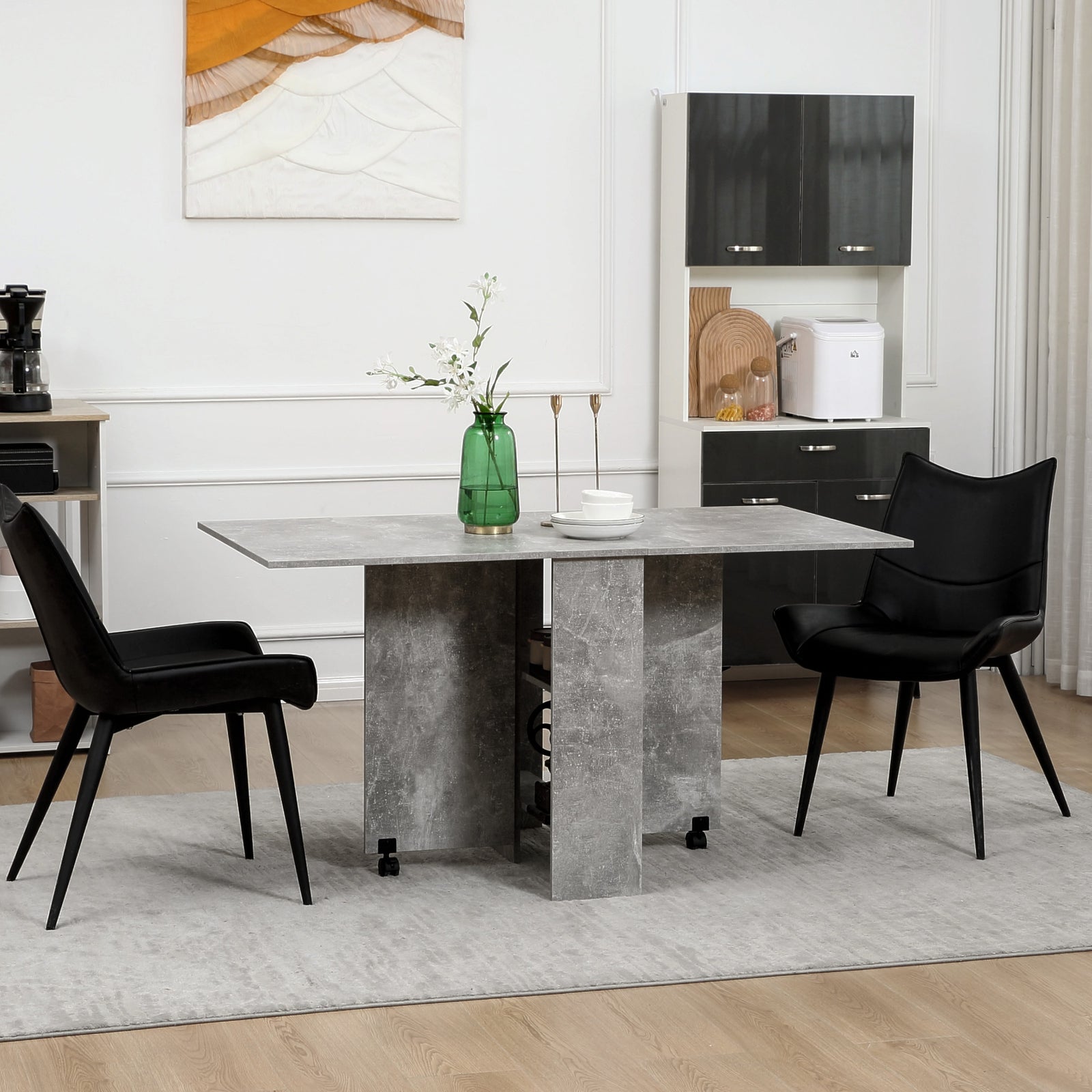 Mobile Drop Leaf Dining Table Folding Desk W/ Wheels Shelves