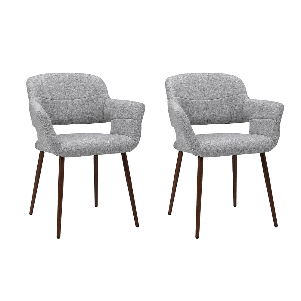 Set Of 2 Linen Dinning Chairs With Metal Legs