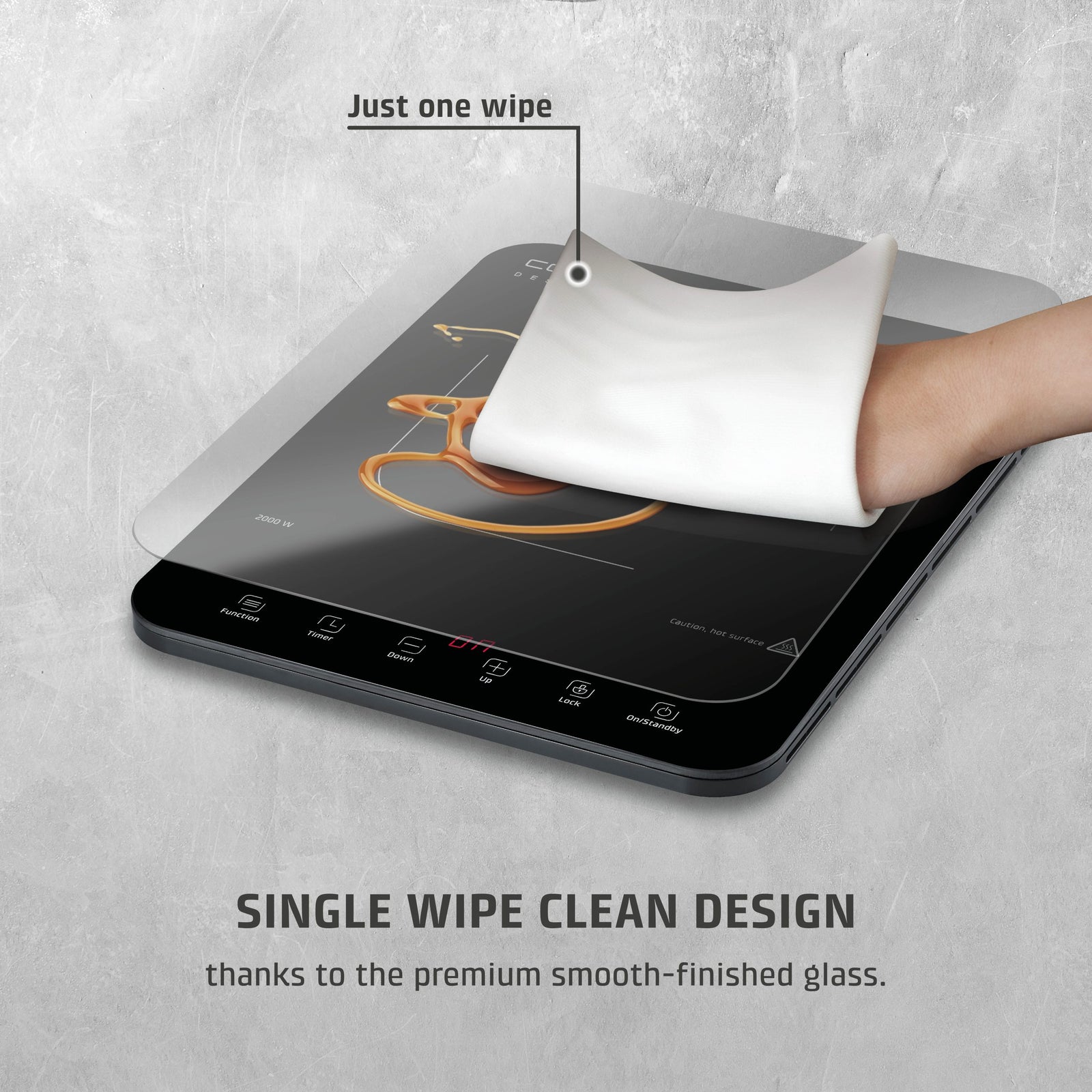 CASO Design Proslim 2000 Portable Induction Hob, Single Electric Hob With 10 Power Levels Up To 240°c