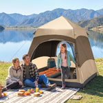 Double Layer Pop Up Tent With Rainfly, Portable Camping Shelter | Brown