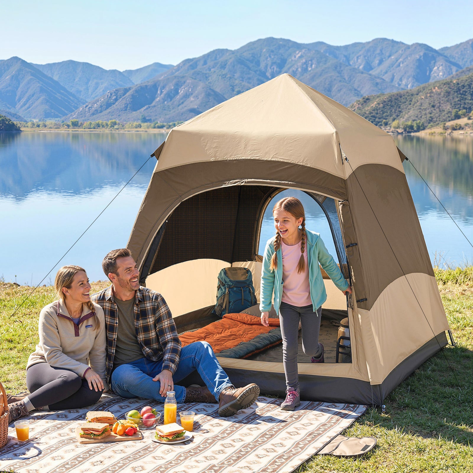 Double Layer Pop Up Tent With Rainfly, Portable Camping Shelter | Brown