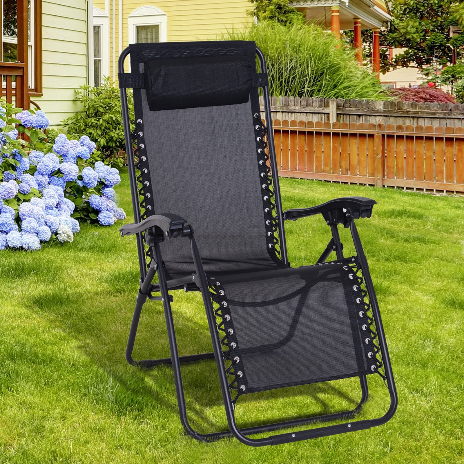 Metal Frame Zero Gravity Lounger W/ Head Pillow For Patio | Black