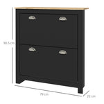 2 Drawer Shoe Cabinet, Flip Doors | Black