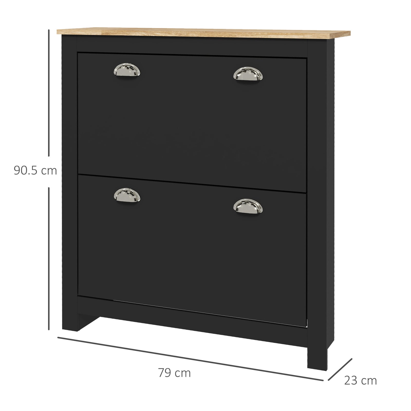 2 Drawer Shoe Cabinet, Flip Doors | Black