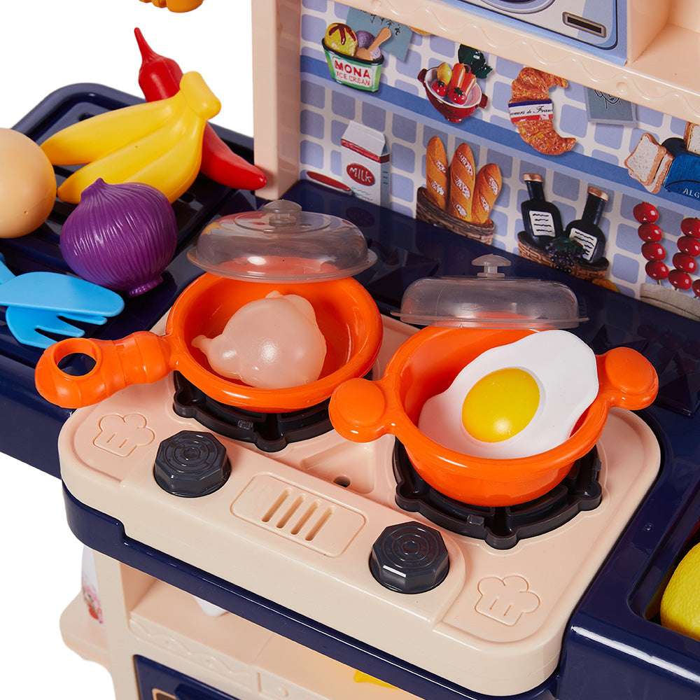 Children Pretend Kitchen Playset 43pcs Toy Accessory Set | Blue
