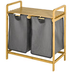 Bamboo Laundry Basket With Shelf Pull-out Bags For Bedroom