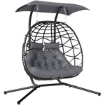 Black Double Rattan Egg Chair W/ Canopy