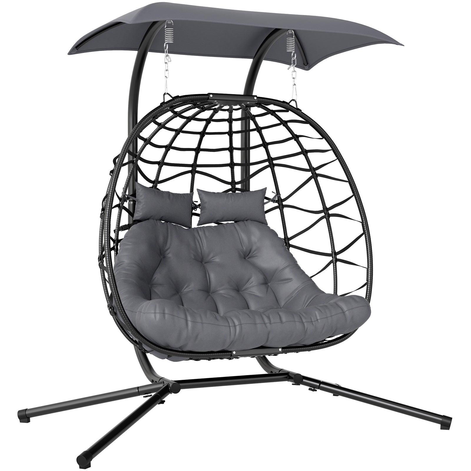 Black Double Rattan Egg Chair W/ Canopy