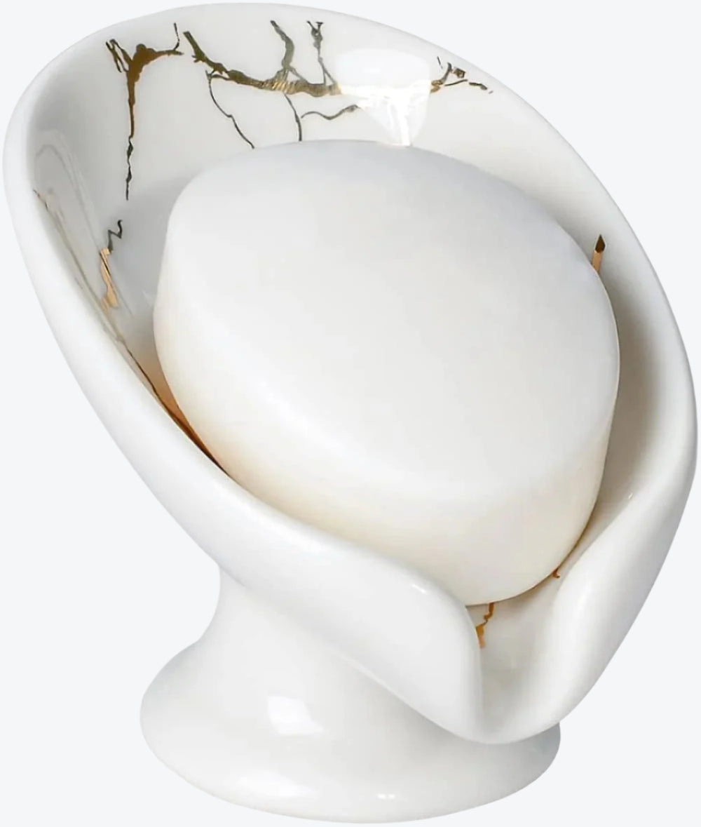 Leaf Shape Soap Dish Recycled Ceramic Eco-clay | Gold Marble & White
