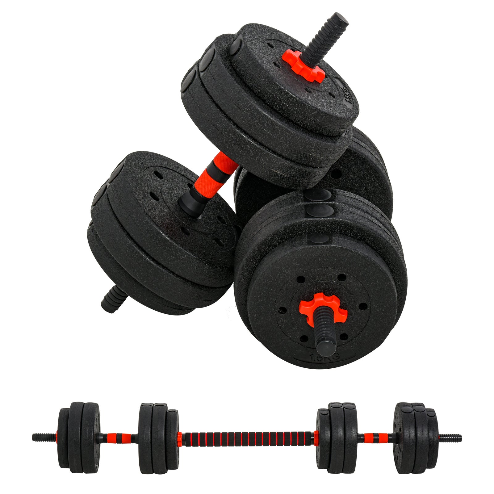 Adjustable 2 In 1 Barbell Dumbbells Set | 25kg | Black