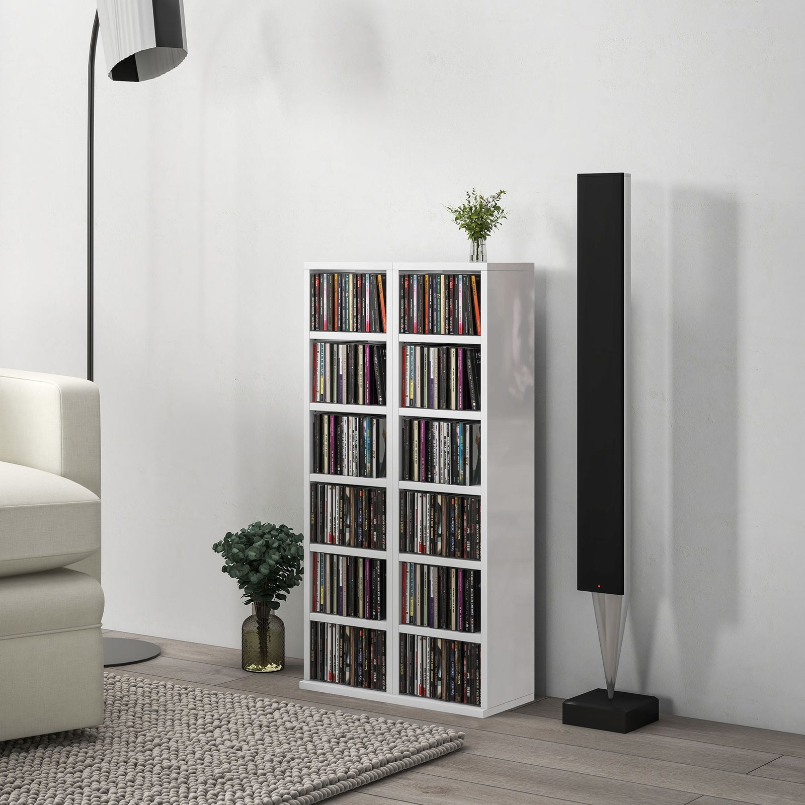 Set Of 2 Cd Storage Units Adjustable Shelves High Gloss | One Size | White